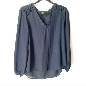 Lily White Solid Blue Caged Blouse - XL